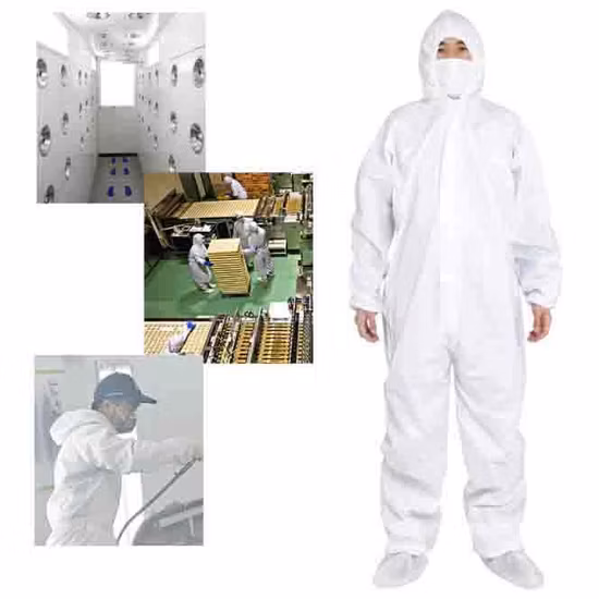 판지 M, L, XL, XXL, Xxxl, Xxxxl 보호 SMS 위험물질 화학 보호복 당 백색 50PCS
